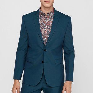 Express Slim Turquoise Cotton-Blend Suit Jacket
